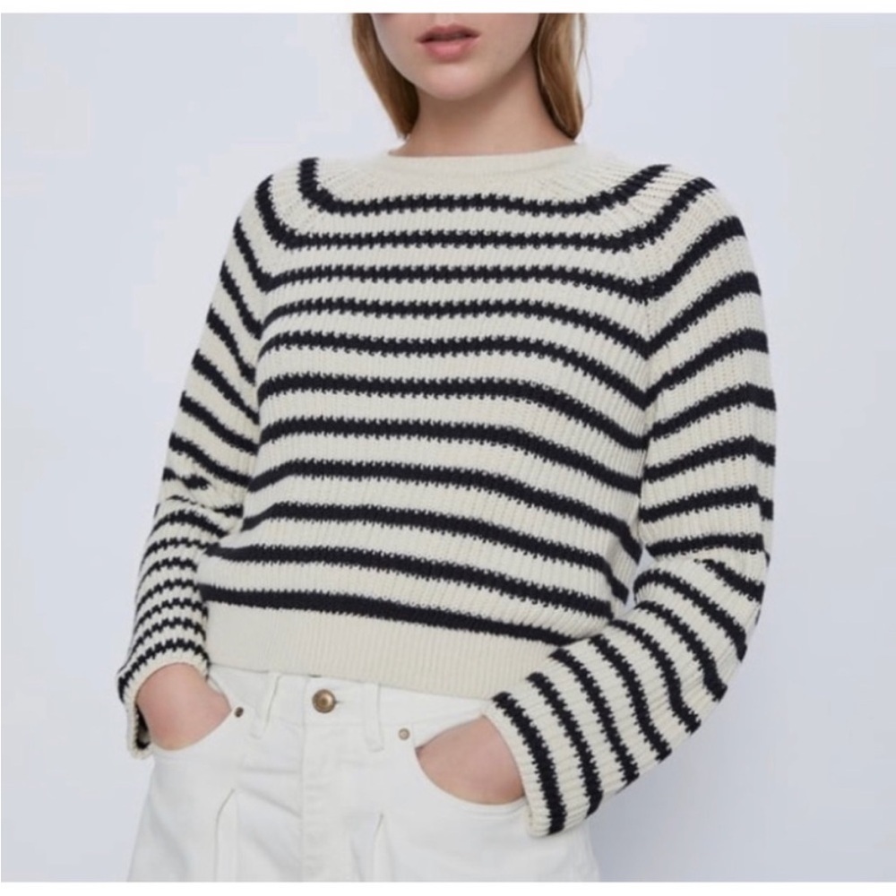 Zara Striped Cropped Chunky Knit Striped Sweater Size Medium